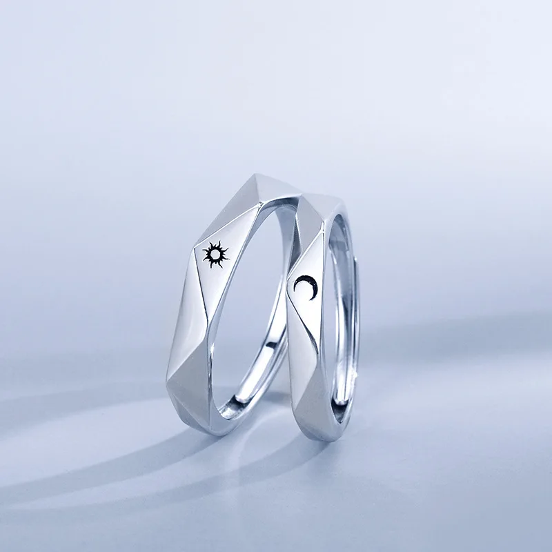 2021 Открытое кольцо для пар минималистичное серебряное в виде Солнца и Луны