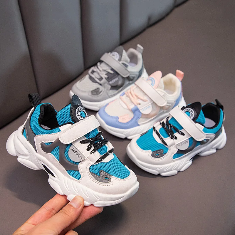 

Children Spring Autumn Mesh Breathable Sneakers Girls Increase Soft-soled Shoes Boys Casual Shoes Kids Fashion Stitching Shoes