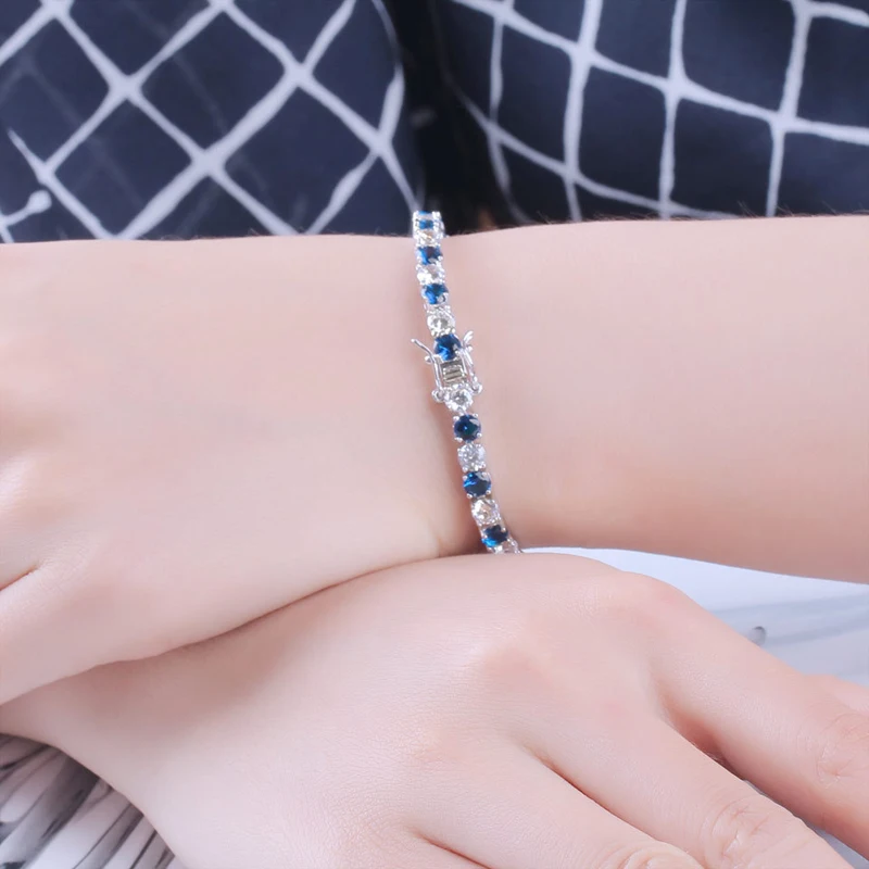 

OEKDFN 100% 925 Sterling Silver Bracelet Sapphire Luxury AAA+ Zircon Gemstone Charm Bracelets Wedding Engagement Fine Jewelry