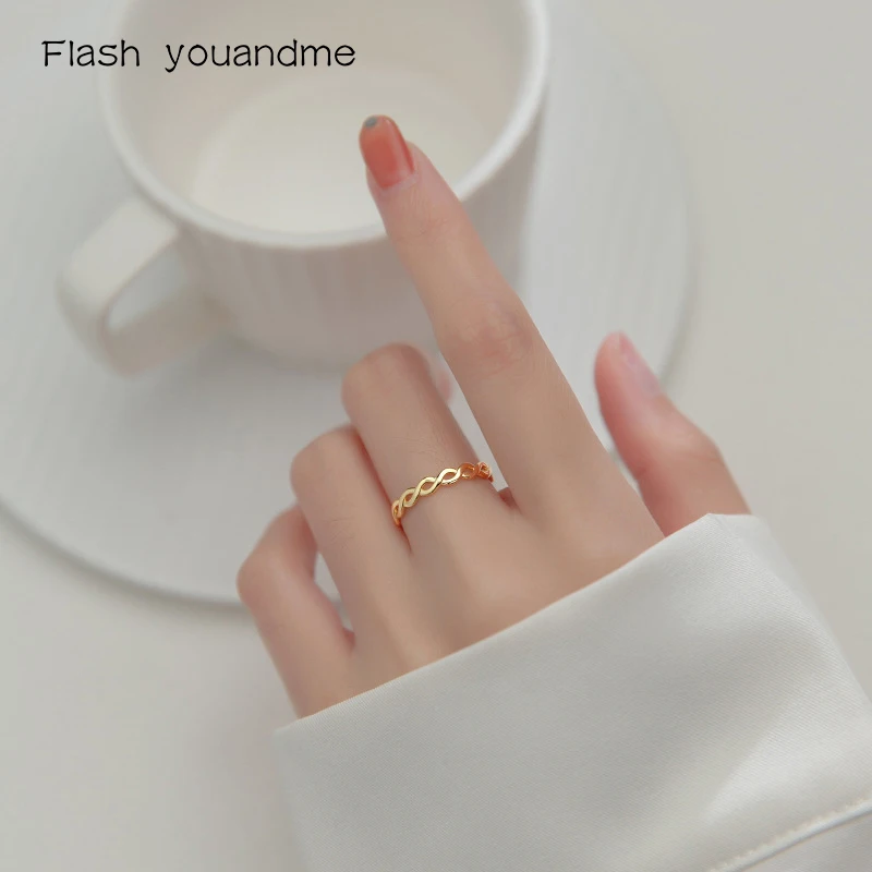 

FLASH YOUANDME s925 Sterling Silver Trendy Weave Hollow Adjustable Ring for Women Fine Sweet Wedding Party Jewelry Accessories