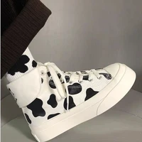 womens sneakers cow print kawaii shoes fashion cute lace up platform boots ladies casual footwear student spring loli 2021
