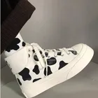 Женские кроссовки на платформе, со шнуровкой, с принтом коровы, весенние, 2021