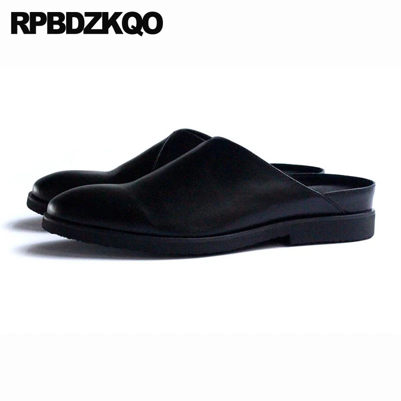 Slides European Big Size Black British Style Sandals Designer Shoes Men Luxury 2021 Real Leather Half Braided Mules Woven Rubber | Обувь