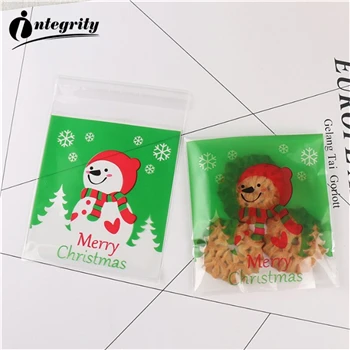 {D& P 100pcs 10X10+ 3 см Рождество печенья конфеты упаковки хлеба самоклеящаяся Пластик печенье закуски выпечка посылка милые сумки через плечо - Цвет: CUTE 26