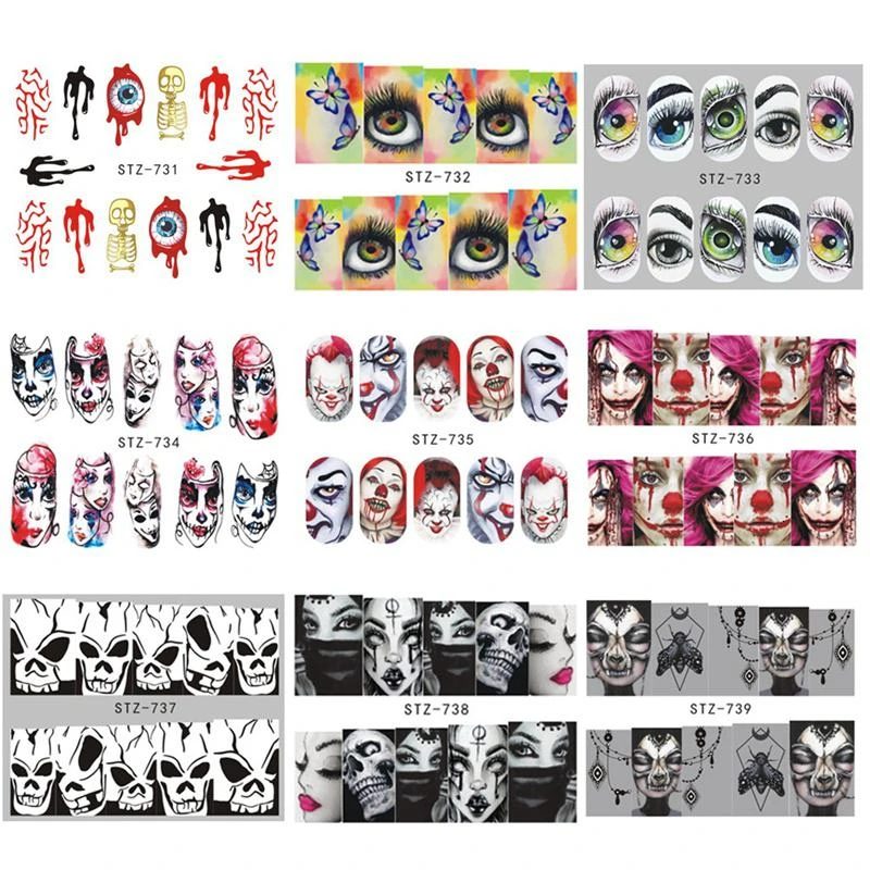 25 Sheets/set Halloween Nail Art Sticker Sexy Skull Bone Water Transfer Decals Nails Foil Manicure Decoration | Красота и здоровье