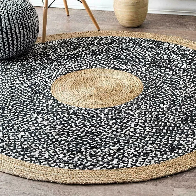 

2x2 Feet Jute and Cotton Weaving Style Home Decoration Living Room Hand-woven Carpet Natural Carpet Hemp Floor Living Carpet