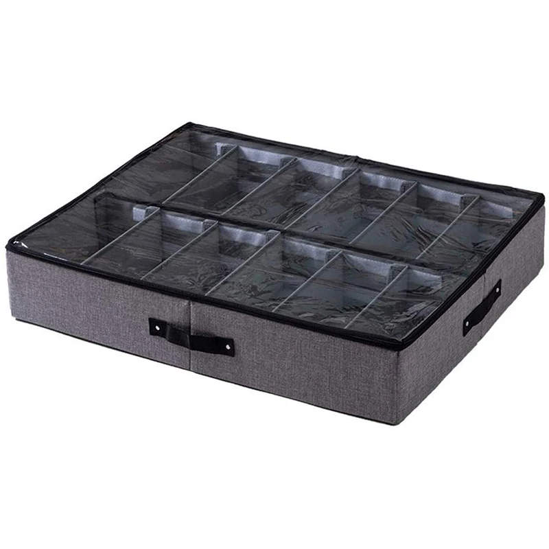 

Нижняя сумка для хранения обуви с прозрачной крышкой, 12 разделителей под кроватью, аккуратный органайзер, складной держатель для ткани, орг...