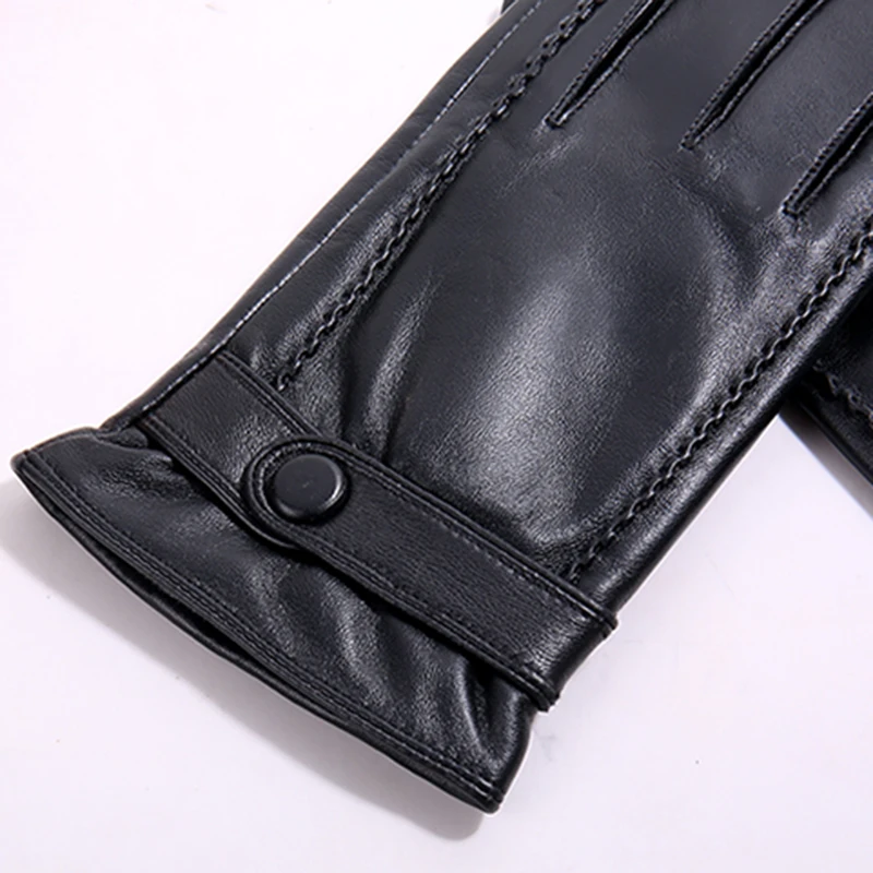 Мужские зимние перчатки из натуральной кожи теплые черные с сенсорным экраном