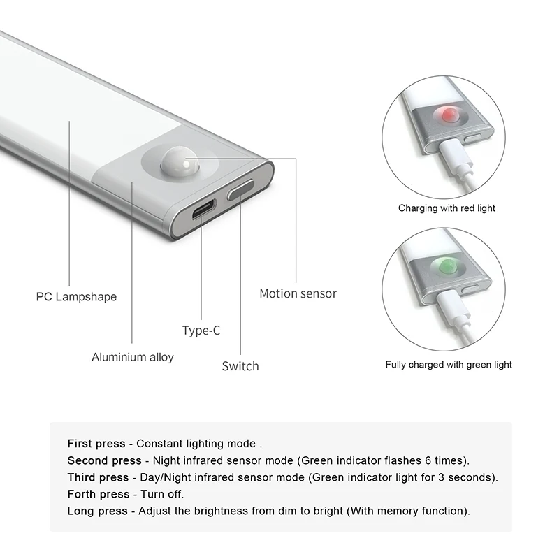 wood grain ultra thin led motion sensor under cabinet lights type c usb charging night lamp for kitchen closet wardrobe corridor free global shipping