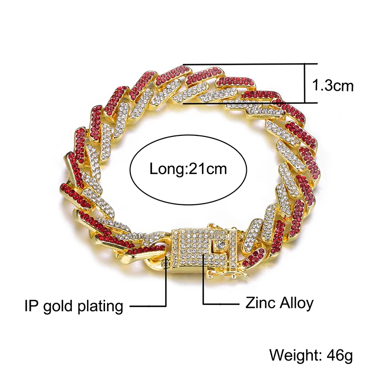Хип хоп 13 мм Bling Iced Out полный горный хрусталь браслет геометрический AAA CZ камень кубинские цепи браслеты для мужчин ювелирные изделия