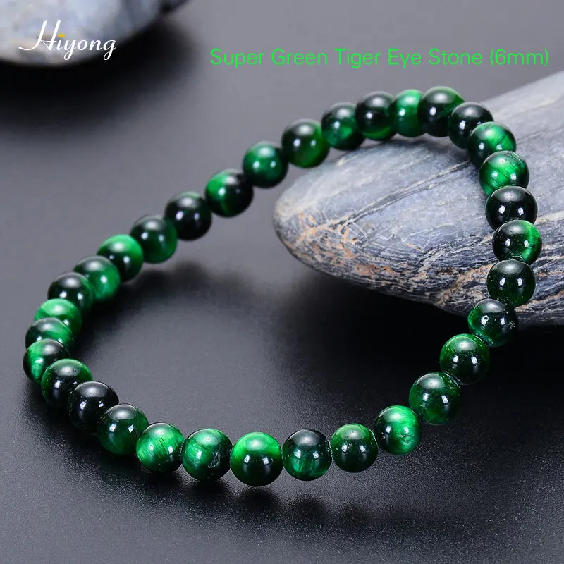 Green Tiger (6mm) HIYONG зеленый браслет из Тигрового Глаза Натуральный камень энергии бусины из лечебных камней Браслеты тигровый глаз из бисера браслет для Для мужчин Для женщин 6/8/10 мм - Окраска металла: Green Tiger (6mm)