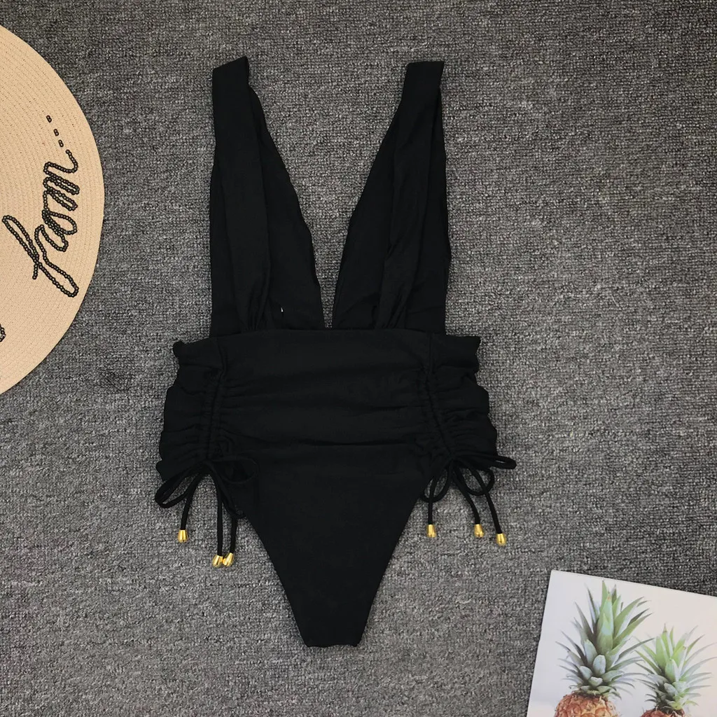 Женский купальник бикини пляжная одежда высокая талия сексуальный черный на