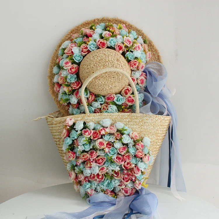 Женская Соломенная пляжная сумочка с цветами модная разноцветная искусственная