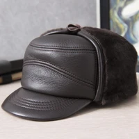 xdanqinx 2021 new winter mens warm fur bomber hats natural genuine leather caps cold proof fluff sheepskin fur earmuffs cap