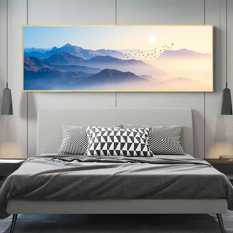 

Sunsets Natural Mountain Brid Could Landscape Abstract Canvas Painting Posters and Prints Wall Art Picture for Living Wall Room