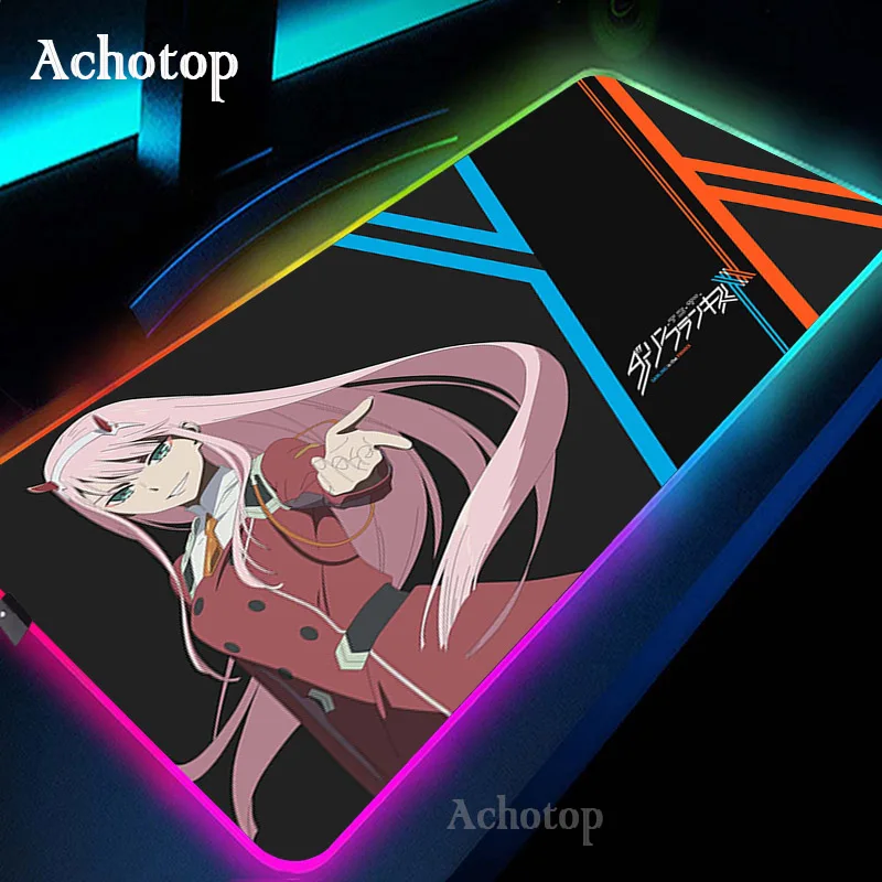 zero two darling in the franxx rgb large gaming mouse pad xxl glowing led extended mousepad xl rubber computer keyboard desk mat free global shipping