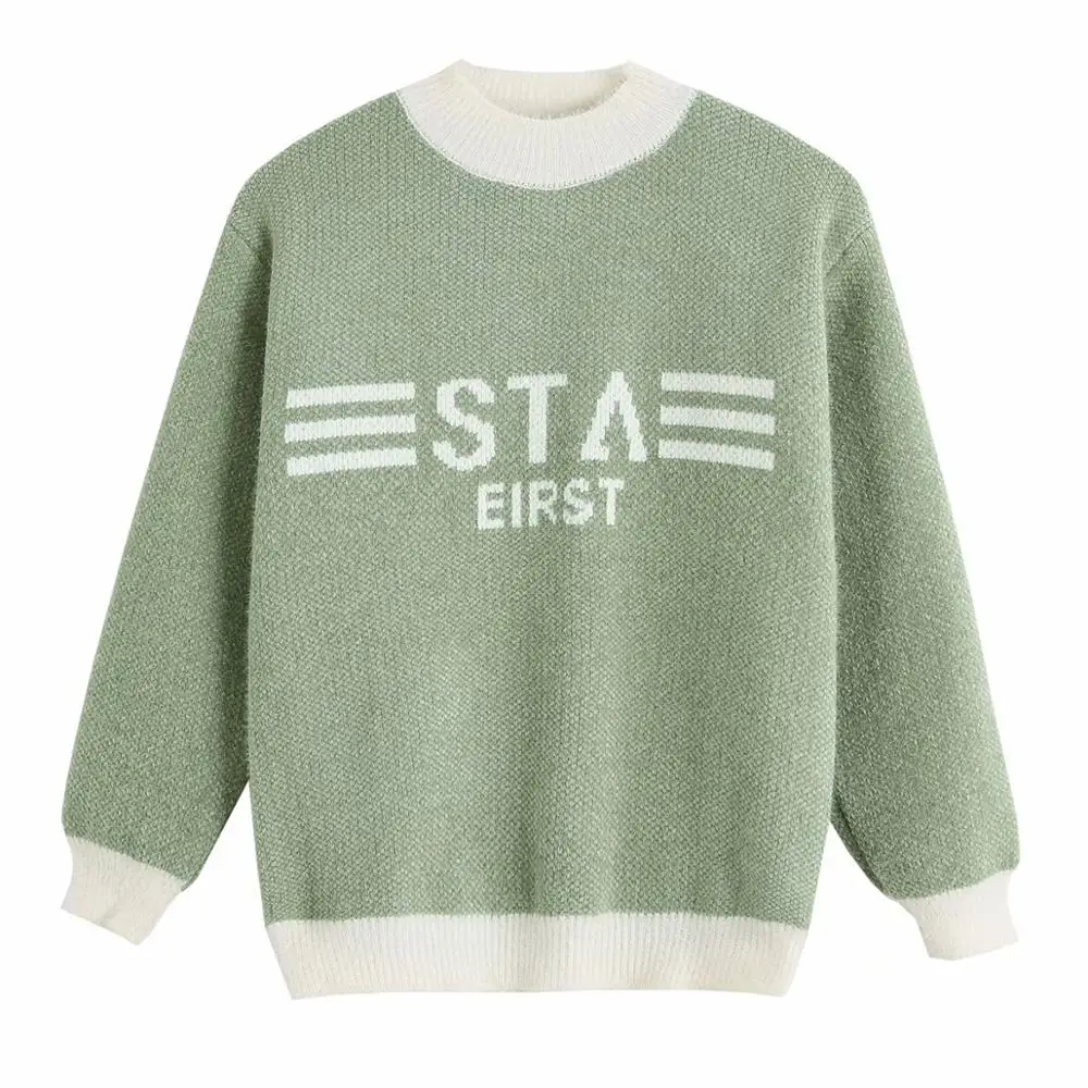 

2020 New Autumn Women Knitted Top Print O-Neck Long Sleeves Pullover Sweater Female Fashion Casual Women Clothes