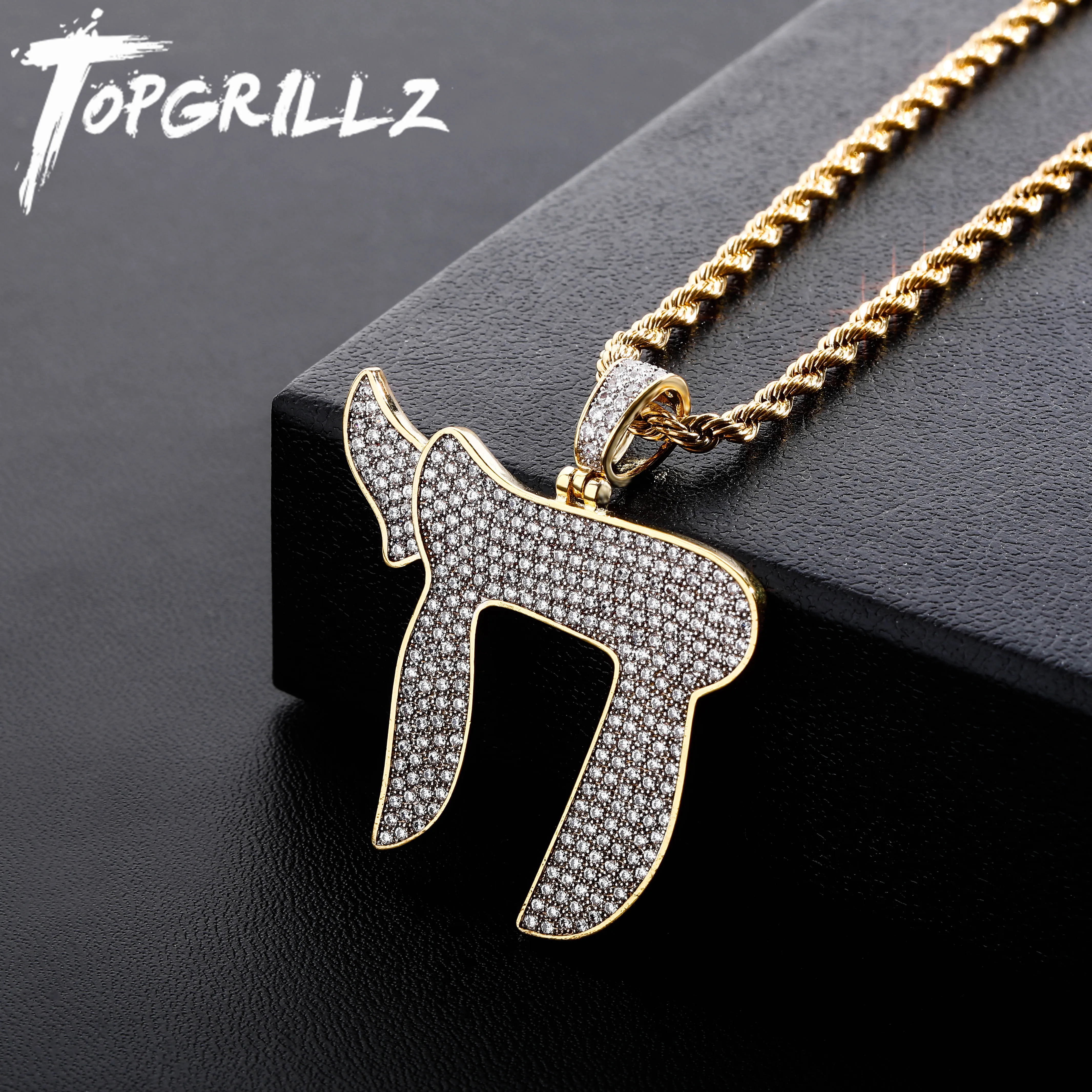 TOPGRILLZ позолоченный сверкающий микро камень с фианитами еврейский символ Chai