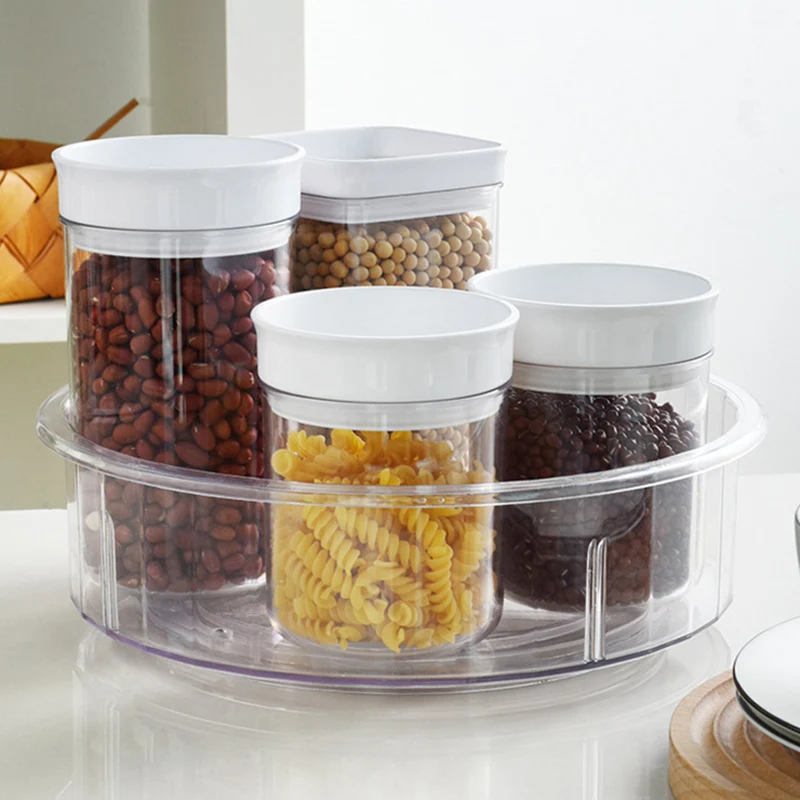 

Multi-functional Anti-skid Rotating Storage Tray Kitchen Drain Shelves Storage Holder Transparent Plastic Tableware Organizer