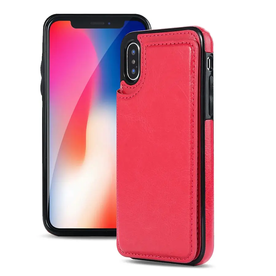 Модный Флип Магнитный кошелек чехол для телефона для iPhone 7 11 чехол Роскошный очаровательный чехол из искусственной кожи для iPhone 6 6s 8 plus XR XS чехол - Цвет: Розово-красный