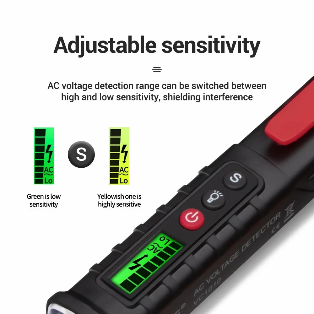 

Non Contact AC Voltage Detector 12V-1000V sensitivity adjustable Pen style tester meter voltage indicator voltmeter