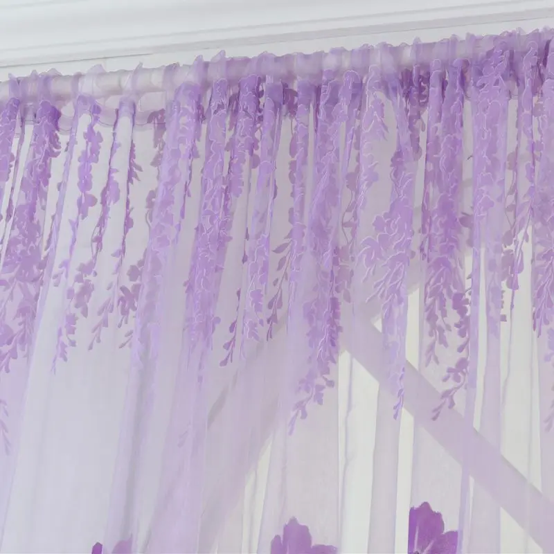 

1PC Window Curtains 1M*2M Sheer Voile For Bedroom Living Room Balcony Kitchen Printed Tulip Pattern Sun-shading Curtain