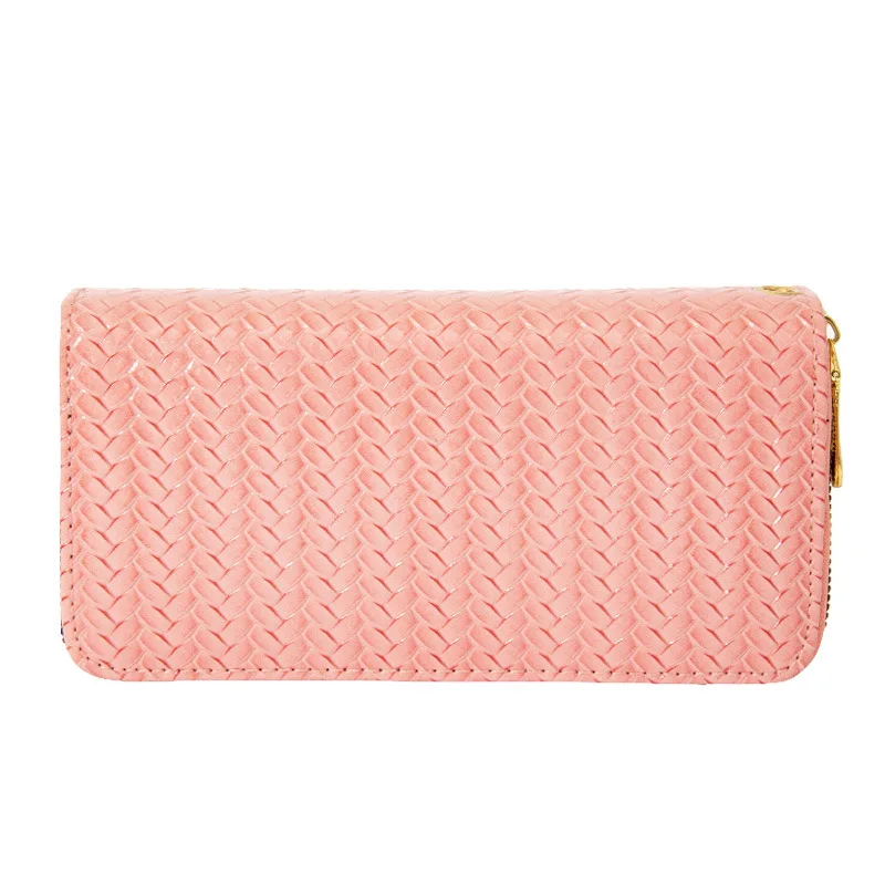 

Large capacity Double zipper clutch wallet for women fashion woven leather long money bag female coin purse ladies Card Holder