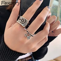 foxanry vintage handmade 925 stamp tassel rings for women new fashion creative irregular pattern party jewelry gifts