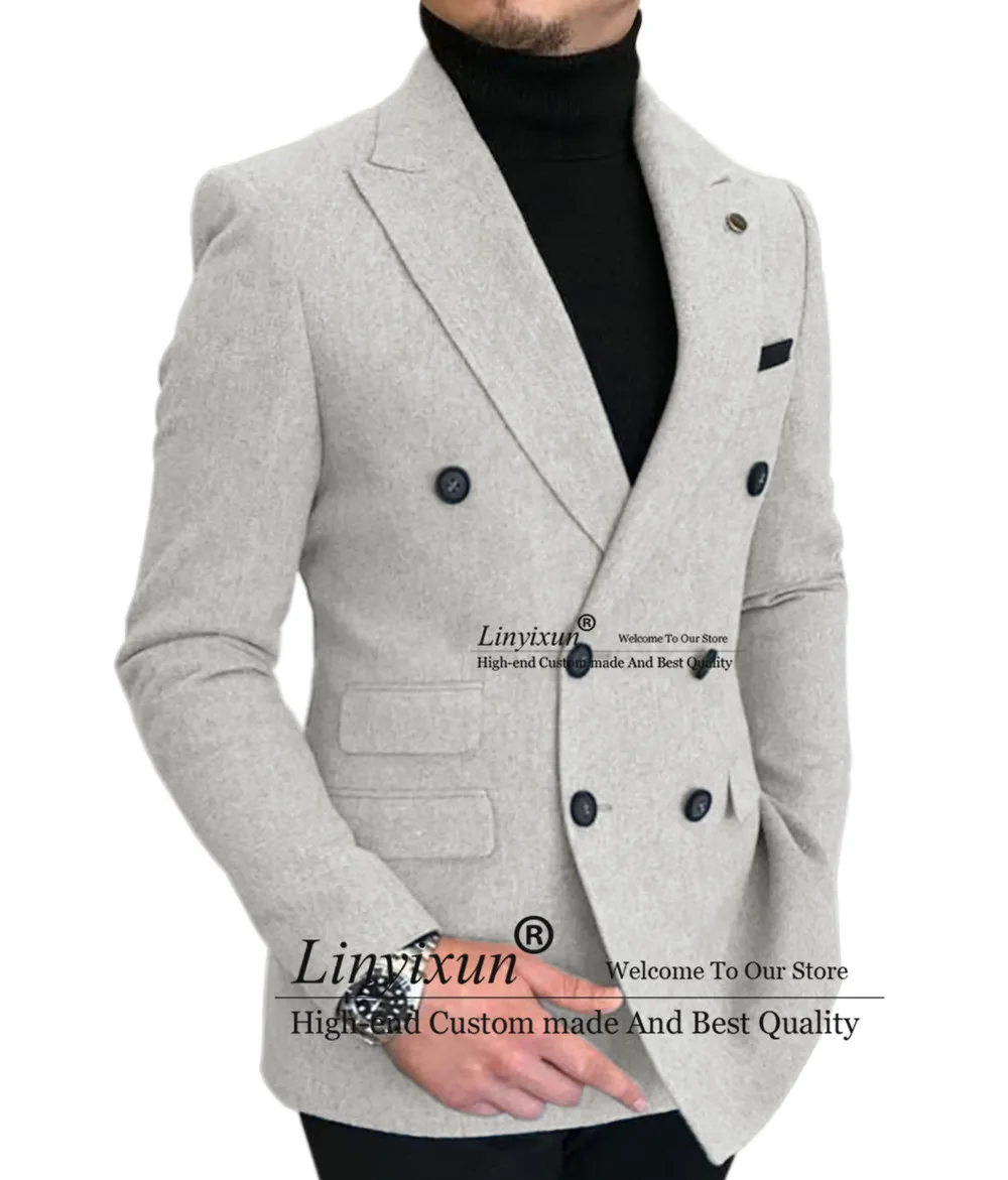 

Linyixun Fashion Men's Suits Slim Fit Double Breasted Thick Wool Prom Tuxedos 2 Piece Blazer Pants Grooms Wedding Party 2021