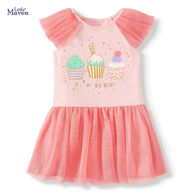Little Maven Frocks for Girls Summer Baby Girl Children Clothes Toddler Cotton Birthday Gift Tulle D