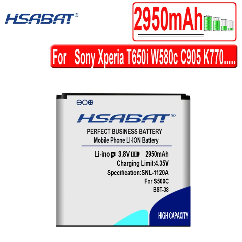 HSABAT Новая батарея 2950mAh BST-38/BST 38 для sony Ericsson Xperia W980/Z770i/C510/C902/C905/K770/K858/K850/R300i