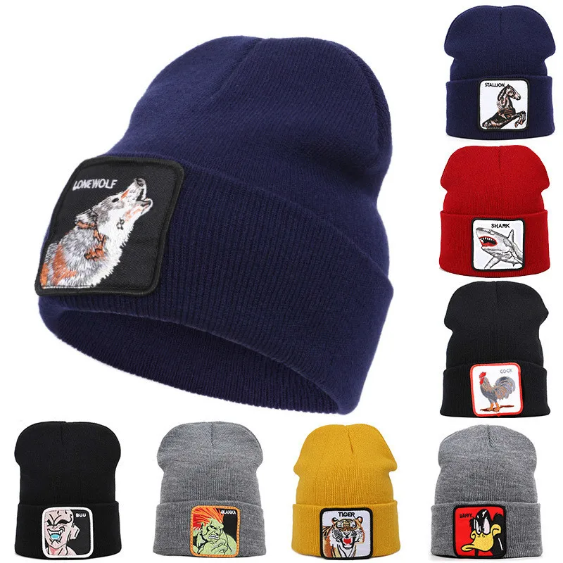 

VEGETA Winter Beanies For Men Cartoon Characters Embroidery Winter Warm Knitted Hat Women Bonnet Unisex Wolf Hip Hop Hat