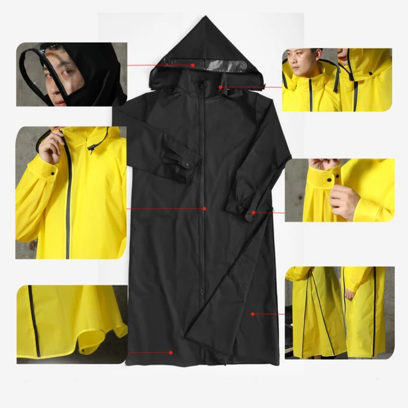 

2021 Hot Sale EVA Raincoat Women/Men Zipper Hooded Poncho Motorcycle Rainwear Long Style Hiking Poncho Environmental Rain Jacket