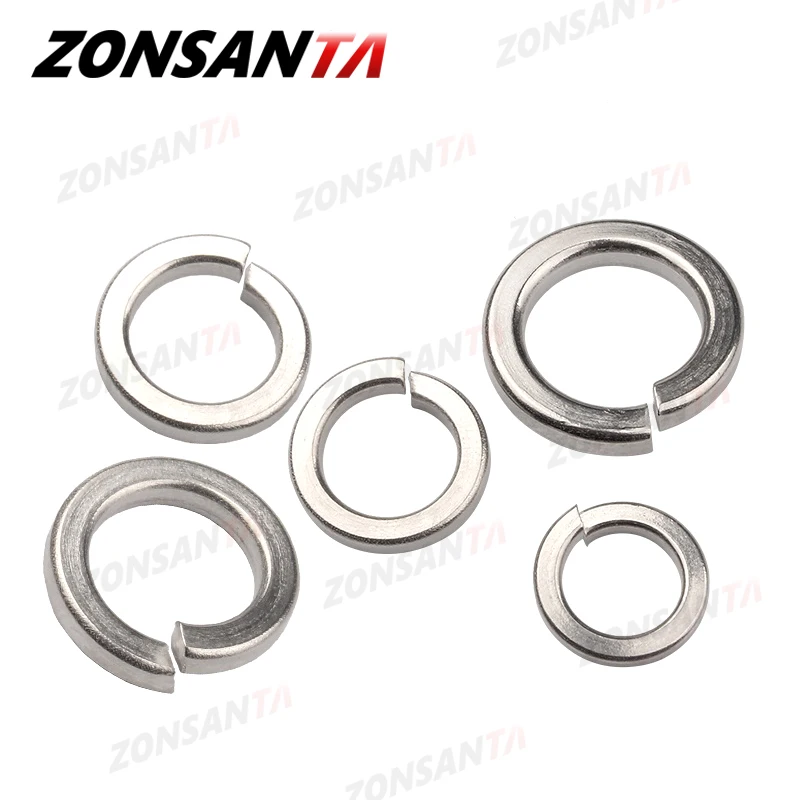 ZONSANTA A2 304 Stainless Steel Split Spring Lock Washer locking Elastic Gasket M1.6 M2 M2.5 M3 M4 M5 M6 M8 M10 M12 M16 M20 GB93