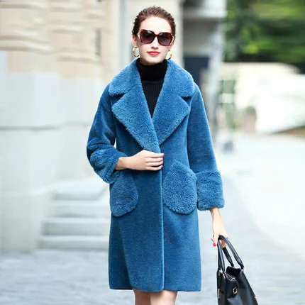 

Real Fur Coat Women Sheap Shearing Jacket 2020 Winter Warm 100% Wool Overcoat Female Pink Long Parka manteau femme hiver LX2500