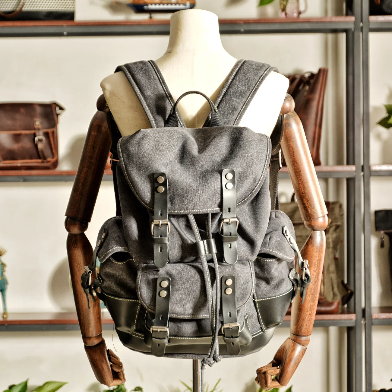 

Mannen Outdoor Schouder Casual Student Tas Grote Capaciteit Rugzak Canvas Lederen Klimmen Zak