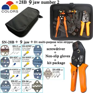 Обжимные клещи SN-28B, 9 зажимов, для TAB 2,8, 4,8, 6,3, C3, XH2.54, 3,96, 2510, с трубкой, с неизолированными клеммами