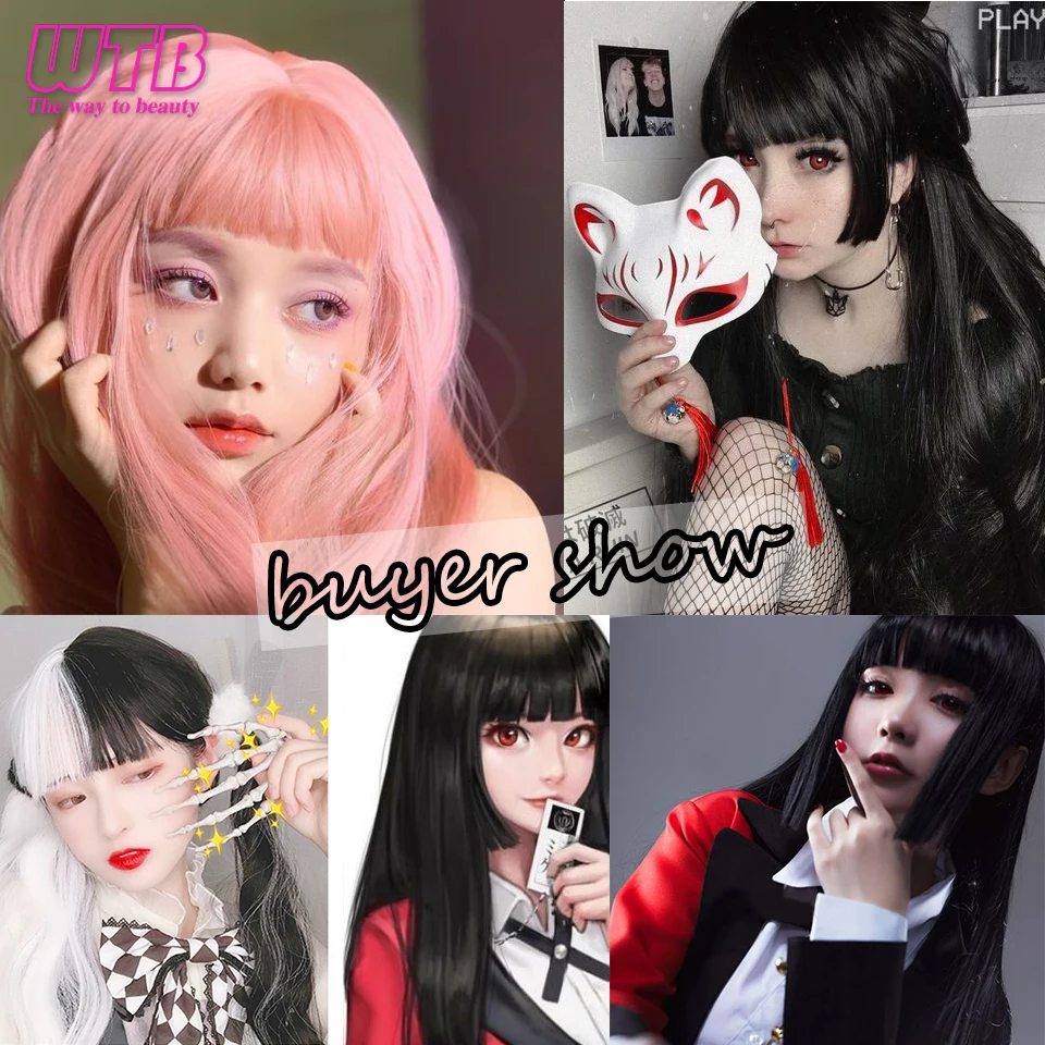 

WTB Long Straight Synthetic Lolita Hair Mix Purple with Bangs for Women Heat Resistant Fiber Christmas Female Cosplay Party Wigs