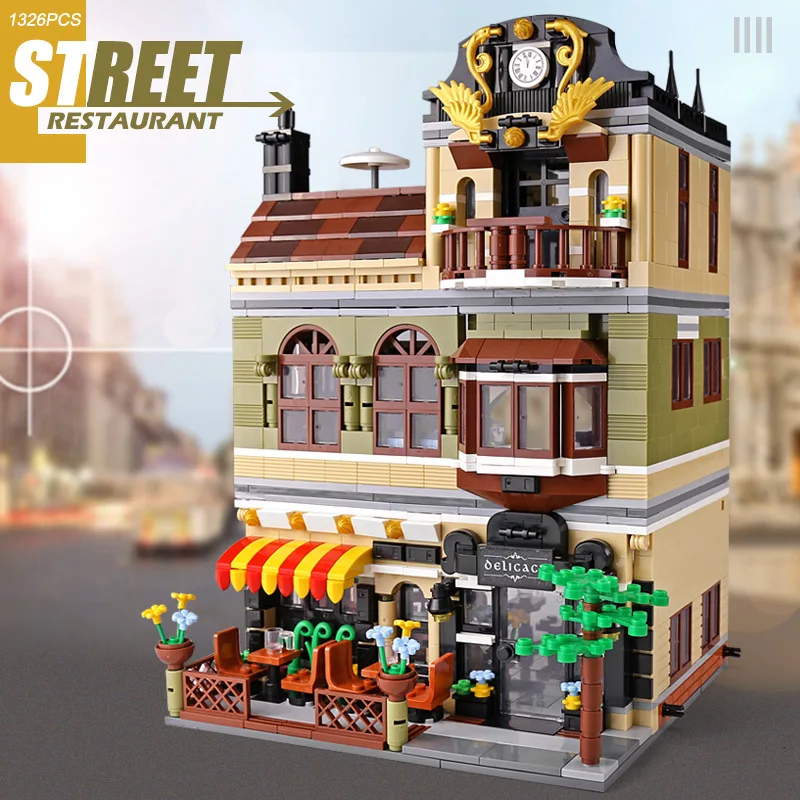 MOC Streetview строительные игрушки китайский ресторанный набор моделей сборочные
