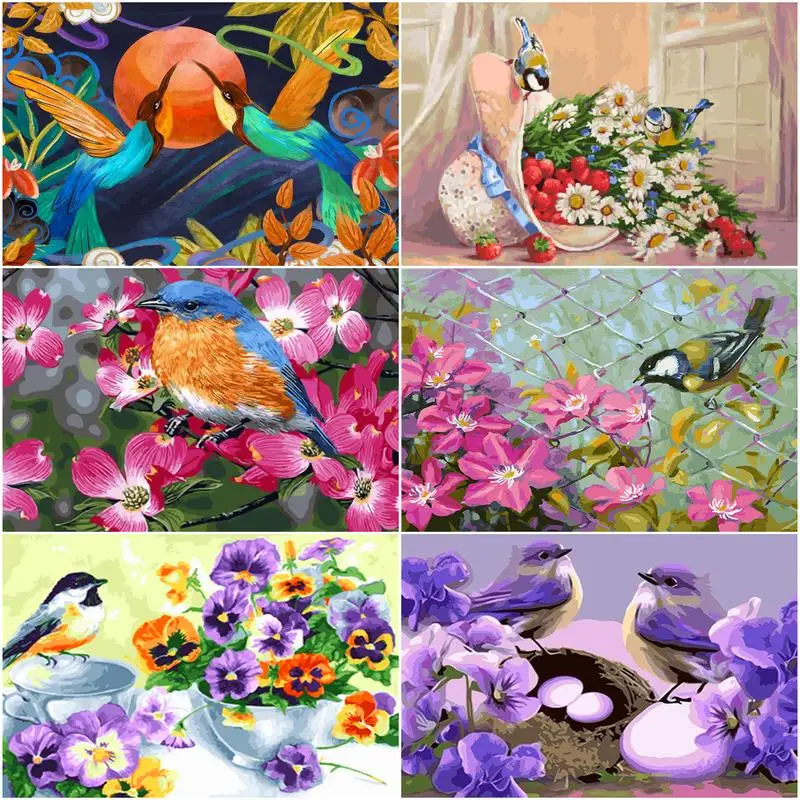 

GATYZTORY 60×75cm Flowers And Birds DIY Painting By Numbers For Adults Children HandPainted Oil Painting Kill Time Home Decor