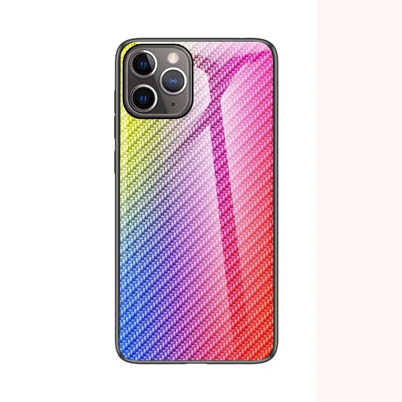 Pink Чехол из закаленного стекла для iPhone 11 Pro Max X 8 7, ударопрочный жесткий гибридный защитный чехол для iPhone, модный градиентный карбоновый чехол - Цвет: Pink