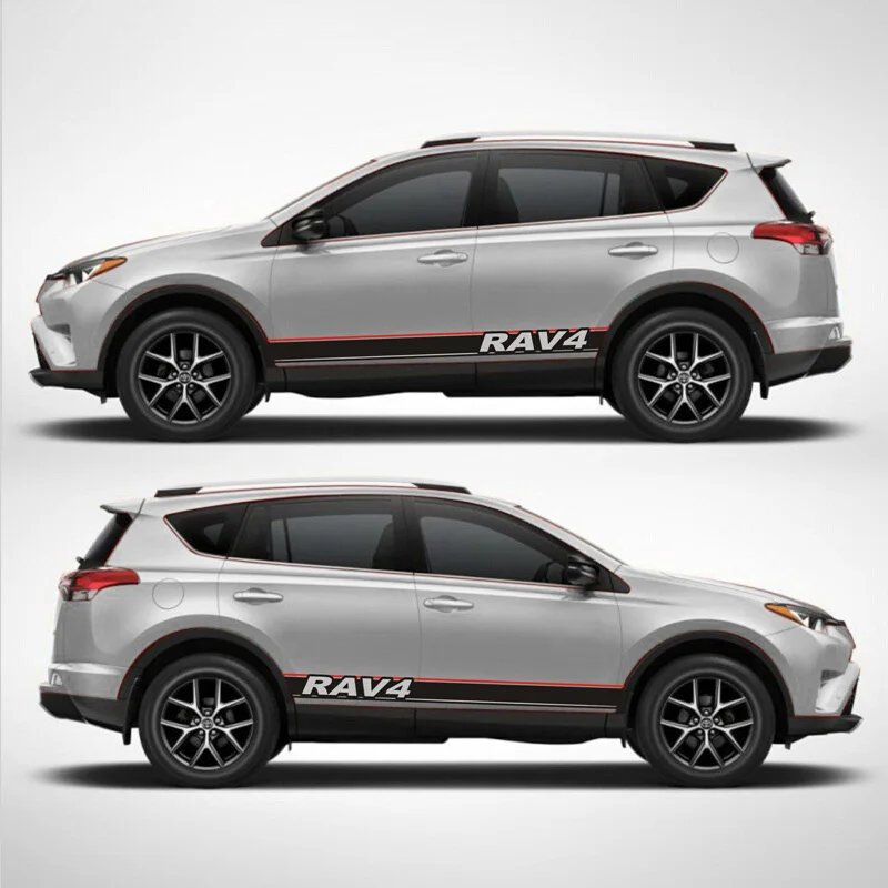 Спортивные Стильные наклейки 2 шт. на дверь боковую юбку полосы для Toyota RAV4