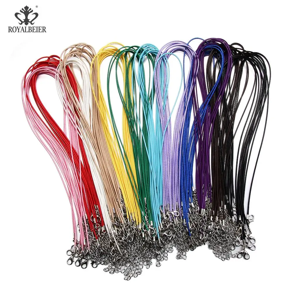 

60 шт., ожерелье из смесовой кожи 1,5 мм, вощеная леска, ожерелья в виде кожаной веревки, аксессуары для изготовления украшений, оптовая продажа, длина 42 см + 5 см