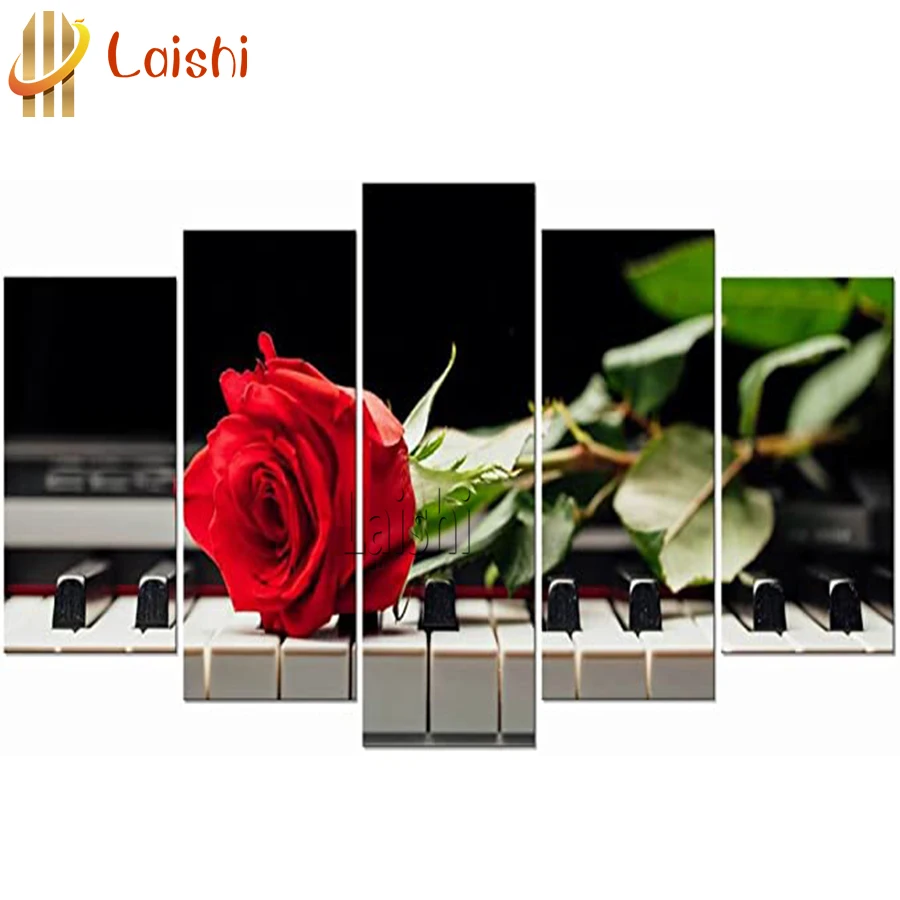 

5pcs diy full square round drill Modern piano red rose diamond painting 5d diamond mazayka embroidery crystal icons wall decor
