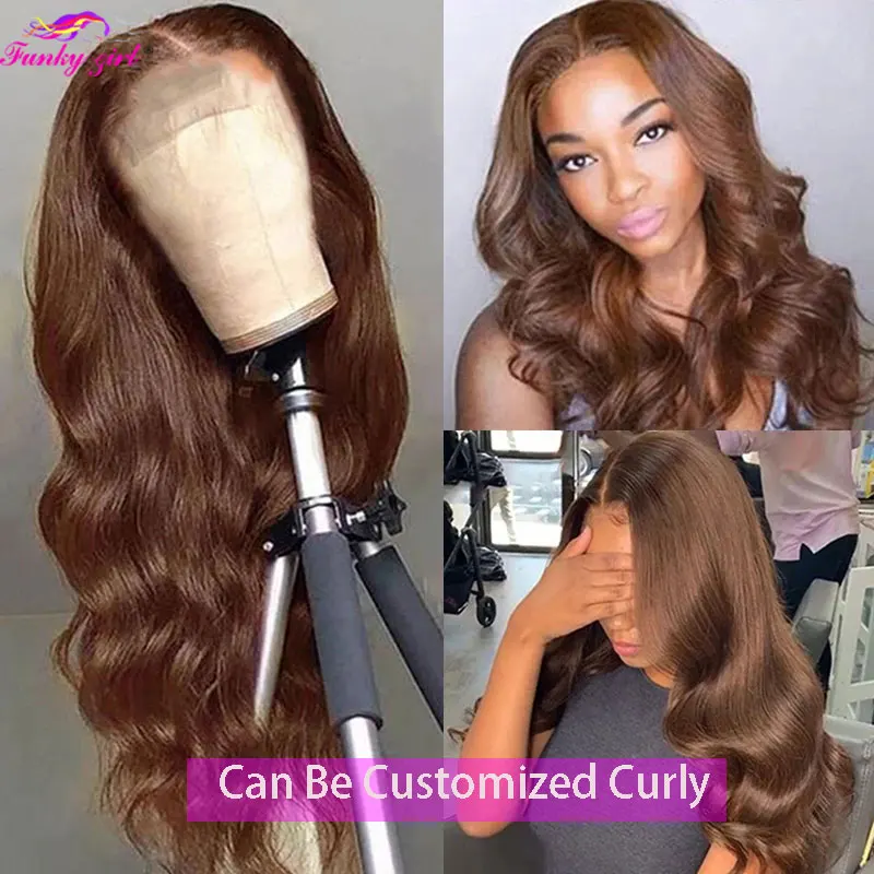 13x4 Lace Front Human Hair Wigs Brazilian Transparent Lace Wigs Straight Brown Color Lace Closure Wigs For Women PrePlucked Wigs