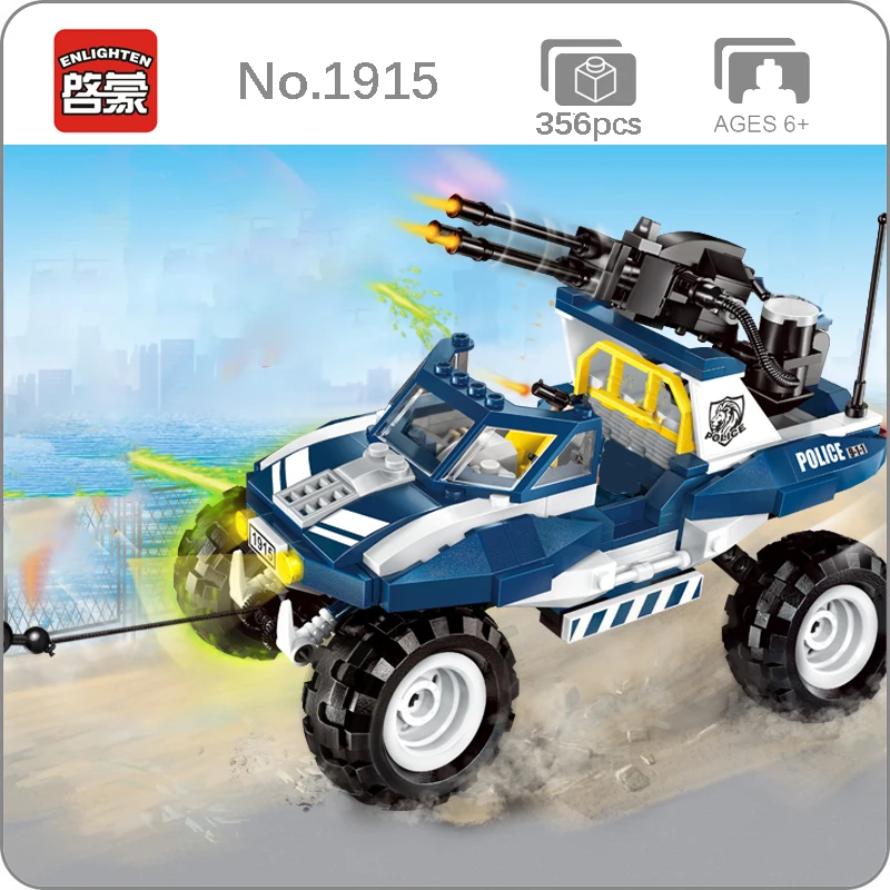 

Enlighten 1915 Police Battle Force Jeep Heavy Truck Car Action Assembly DIY Mini Blocks Bricks Building Toy for Children no Box