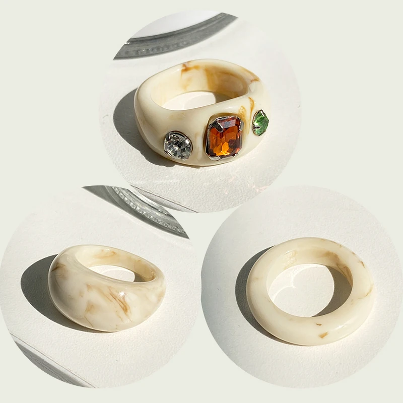 

Trendy Colorful Transparent Resin Acrylic Ring For Women Korean Creative Geometric Square Round Irregular Rings Jewelry