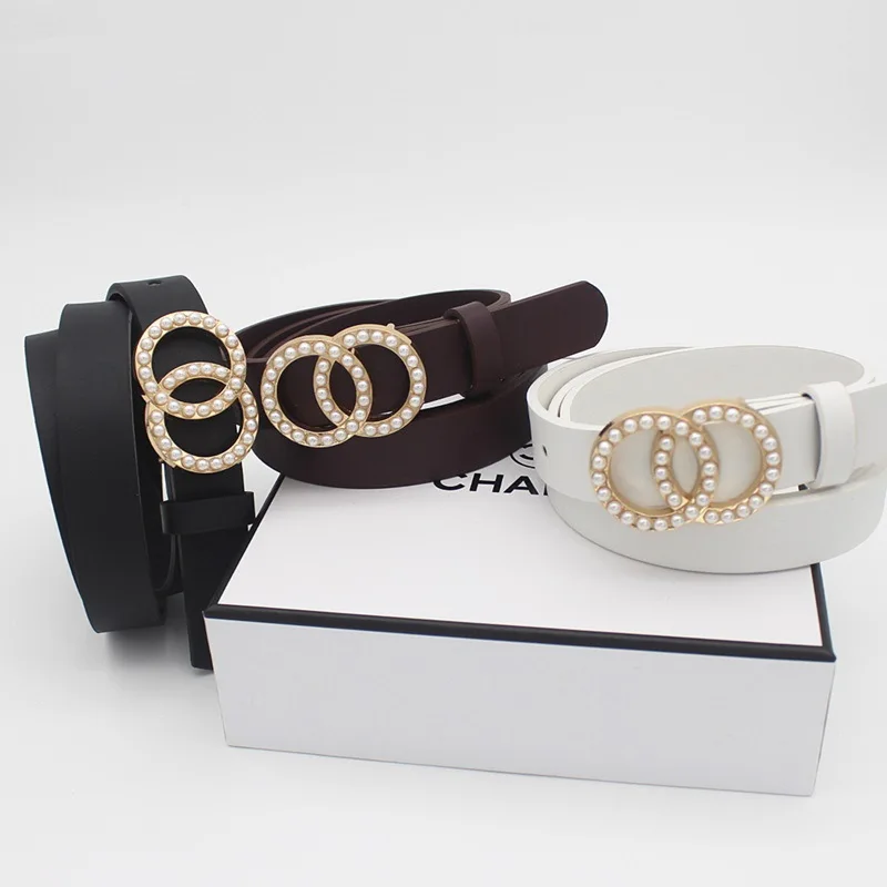 

Fashion Belt For Women High Quality Leather Waist Strap Rhinestone Double Circle Buckle Female Waistband For Jeans Waist Girdle