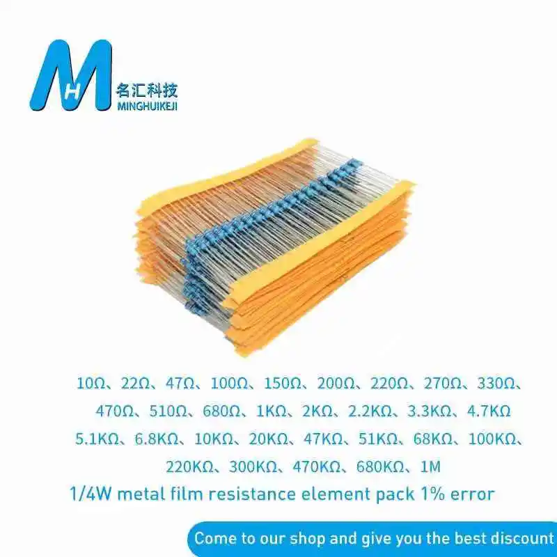 

100pcs 1/4W 1% Metal film resistor 1M