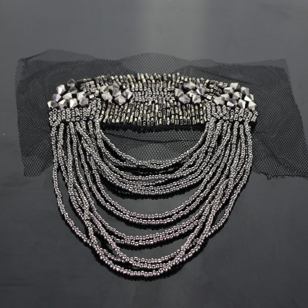 2pcs High quality handmade fashion tassel chain shoulder badge beads fabric epaulettes